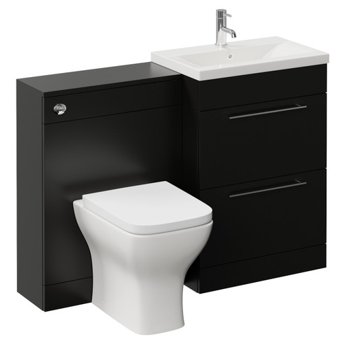 Napoli 390 Cento Matt Black 1200mm 2 Drawer Vanity Unit Toilet Suite with Glide Basin Left Hand View
