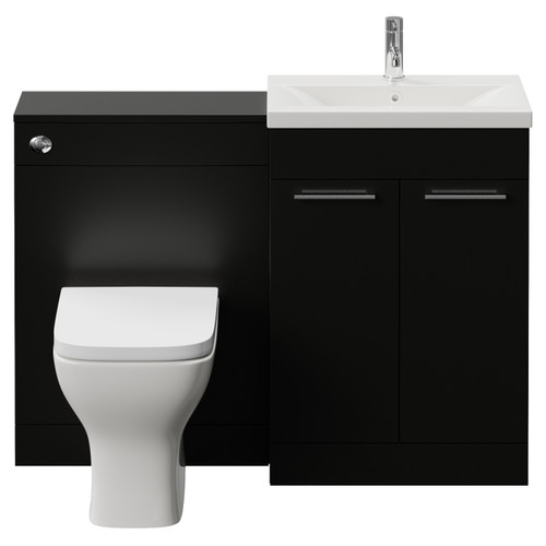 Napoli 390 Cento Matt Black 1200mm 2 Door Vanity Unit Toilet Suite with Glide Basin Front View