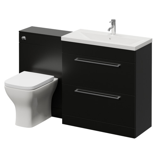 Napoli 390 Cento Matt Black 1400mm 2 Drawer Vanity Unit Toilet Suite with Glide Basin Right Hand View