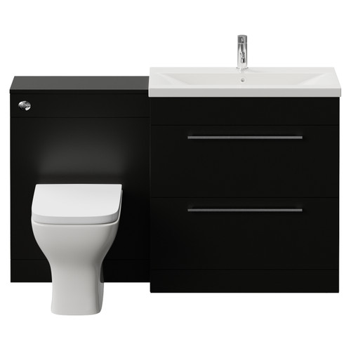 Napoli 390 Cento Matt Black 1400mm 2 Drawer Vanity Unit Toilet Suite with Glide Basin Front View