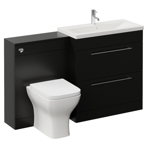 Napoli 390 Cento Matt Black 1400mm 2 Drawer Vanity Unit Toilet Suite with Glide Basin Left Hand View