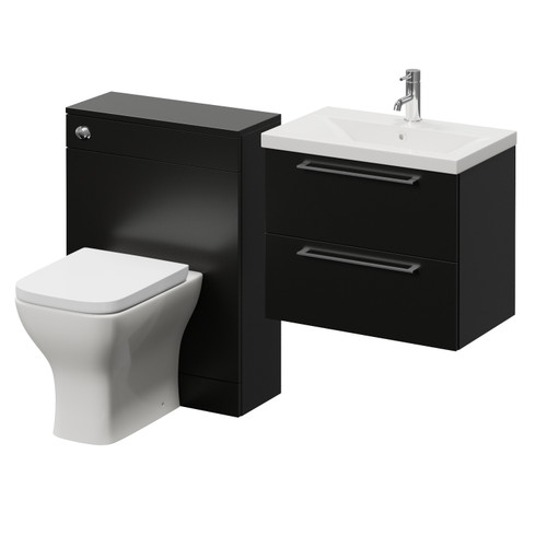 Napoli 390 Cento Matt Black 1200mm Wall Mounted 2 Drawer Vanity Unit and Toilet Suite with Glide Basin Right Hand View
