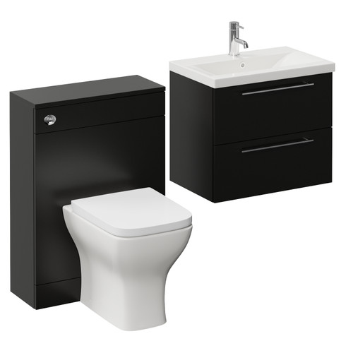 Napoli 390 Cento Matt Black 1200mm Wall Mounted 2 Drawer Vanity Unit and Toilet Suite with Glide Basin Left Hand View