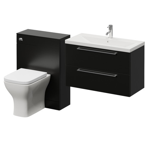 Napoli 390 Cento Matt Black 1400mm Wall Mounted 2 Drawer Vanity Unit and Toilet Suite with Glide Basin Right Hand View