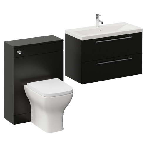 Napoli 390 Cento Matt Black 1400mm Wall Mounted 2 Drawer Vanity Unit and Toilet Suite with Glide Basin Left Hand View