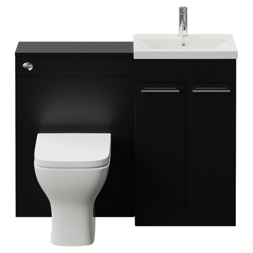 Napoli 390 Cento Matt Black 1100mm 2 Door Vanity Unit Toilet Suite with Glide Basin Front View