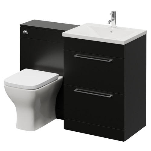 Napoli 460 Cento Matt Black 1200mm 2 Drawer Vanity Unit Toilet Suite with Glide Basin Right Hand View
