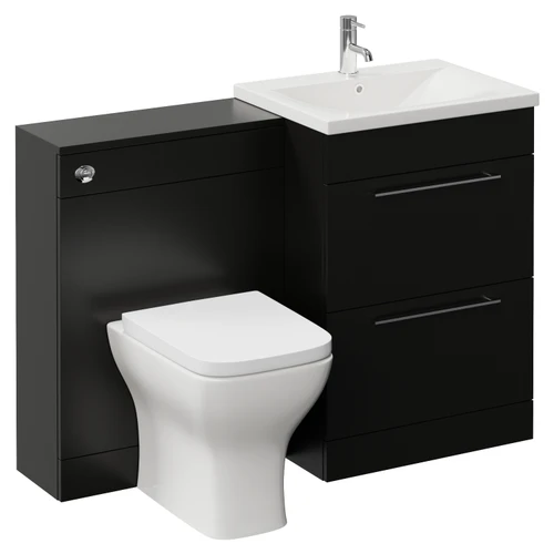 Napoli 460 Cento Matt Black 1200mm 2 Drawer Vanity Unit Toilet Suite with Glide Basin Left Hand View