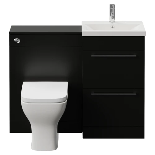 Napoli 390 Cento Matt Black 1100mm 2 Drawer Vanity Unit Toilet Suite with Glide Basin Front View