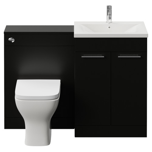 Napoli 460 Cento Matt Black 1200mm 2 Door Vanity Unit Toilet Suite with Glide Basin Front View