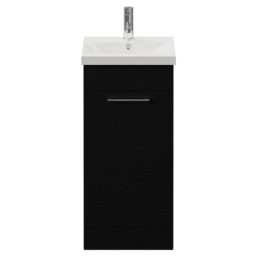 Napoli 390 Nero Oak 400mm Single Door Vanity Unit with Glide Basin Front View