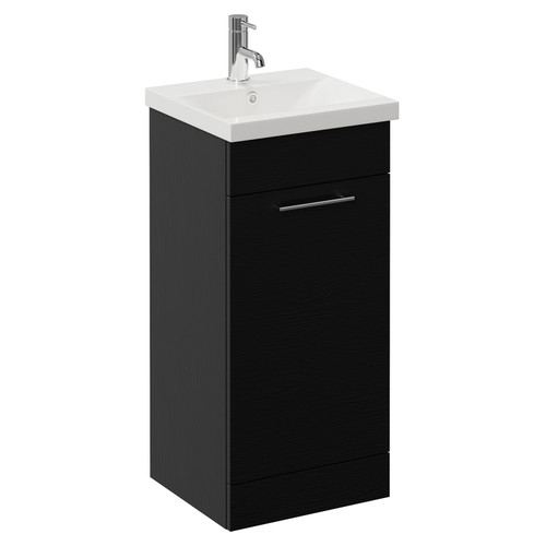 Napoli 390 Nero Oak 400mm Single Door Vanity Unit with Glide Basin Left Hand View
