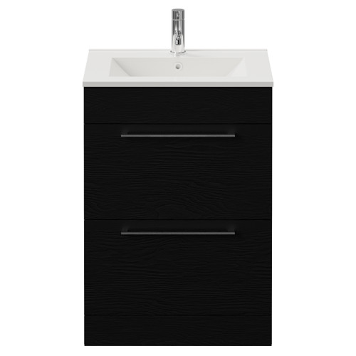Napoli 460 Nero Oak 600mm 2 Drawer Vanity Unit with Angel Basin Front View