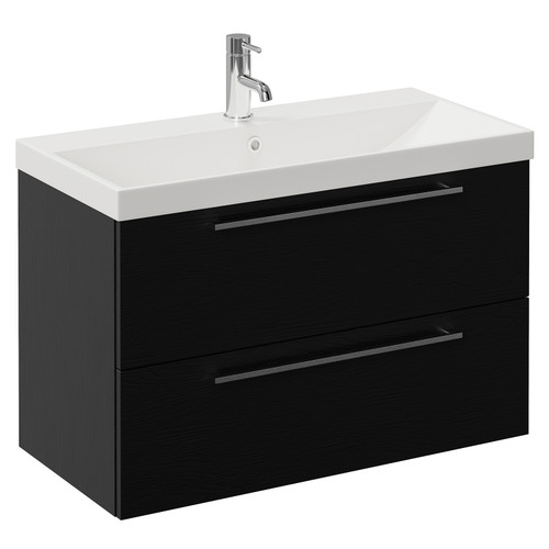 Napoli 390 Nero Oak 800mm Wall Mounted 2 Drawer Vanity Unit with Rimini Basin Left Hand View