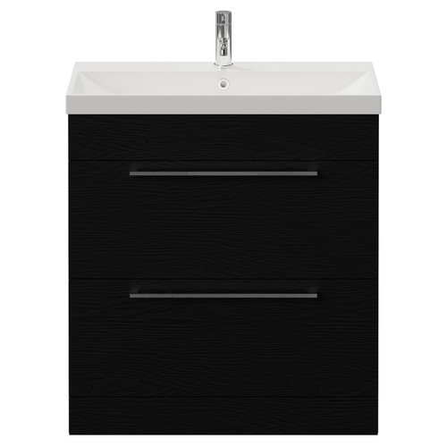 Napoli 390 Nero Oak 800mm 2 Drawer Vanity Unit with Rimini Basin Front View