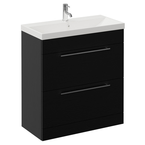 Napoli 390 Nero Oak 800mm 2 Drawer Vanity Unit with Rimini Basin Left Hand View