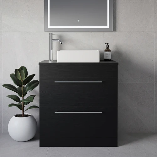 Napoli 390 Nero Oak 800mm 2 Drawer Vanity Unit for Countertop Basins Lifestyle Image