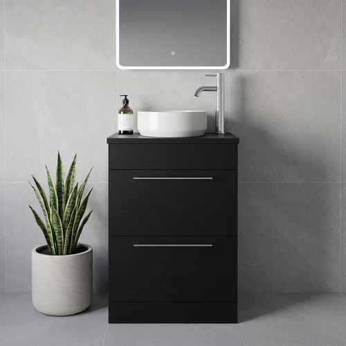 Napoli 390 Nero Oak 600mm 2 Drawer Vanity Unit for Countertop Basins Lifestyle Image