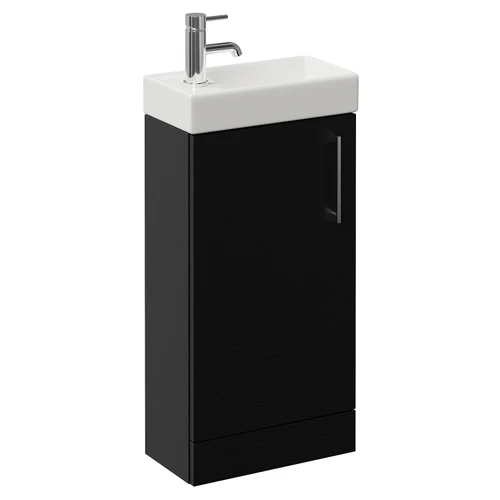 Napoli Cube Nero Oak 400mm Single Door Vanity Unit with Align Basin Left Hand View