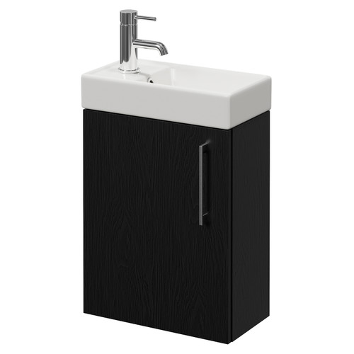 Napoli Cube Nero Oak 400mm Wall Mounted Single Door Vanity Unit with Align Basin Right Hand View
