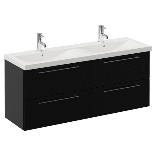 Napoli 390 Nero Oak 1200mm Wall Mounted 4 Drawer Vanity Unit with Double Glide Basins Left Hand View