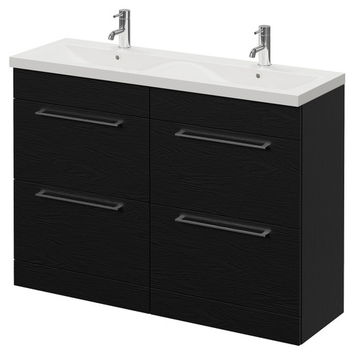 Napoli 390 Nero Oak 1200mm 4 Drawer Vanity Unit with Double Glide Basins Right Hand View
