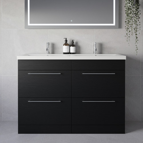 Napoli 390 Nero Oak 1200mm 4 Drawer Vanity Unit with Double Glide Basins Lifestyle Image