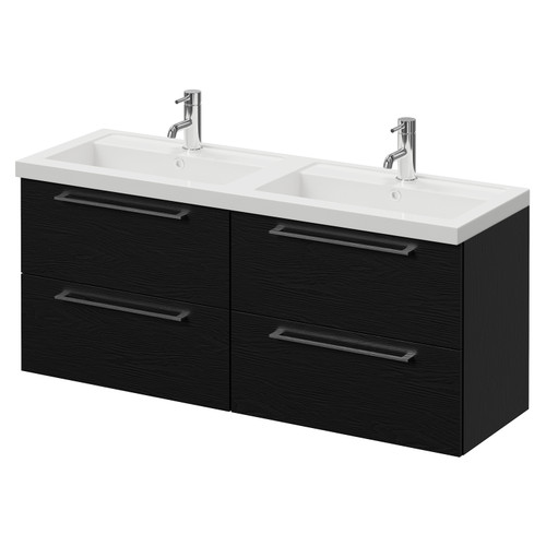 Napoli 390 Nero Oak 1200mm Wall Mounted 4 Drawer Vanity Unit with Double Lucia Basins Right Hand View