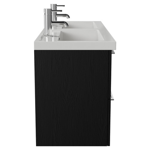 Napoli 390 Nero Oak 1200mm Wall Mounted 4 Drawer Vanity Unit with Double Lucia Basins Side View