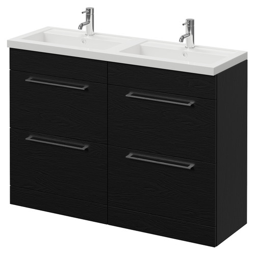 Napoli 390 Nero Oak 1200mm 4 Drawer Vanity Unit with Double Lucia Basins Right Hand View
