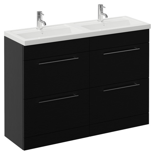Napoli 390 Nero Oak 1200mm 4 Drawer Vanity Unit with Double Lucia Basins Left Hand View