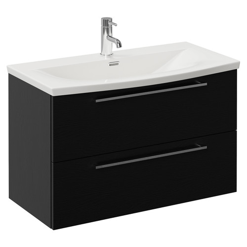 Napoli 390 Nero Oak 800mm Wall Mounted 2 Drawer Vanity Unit with Arc Basin Left Hand View