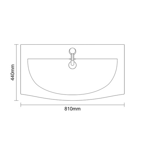 Napoli 390 Nero Oak 800mm Wall Mounted 2 Drawer Vanity Unit with Arc Basin Top Down Dimensions