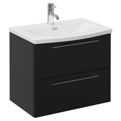 Napoli 390 Nero Oak 600mm Wall Mounted 2 Drawer Vanity Unit with Arc Basin Left Hand View