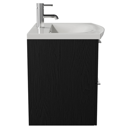 Napoli 390 Nero Oak 600mm Wall Mounted 2 Drawer Vanity Unit with Arc Basin Side View