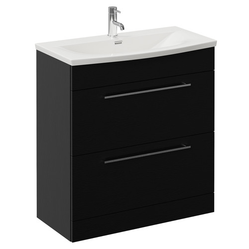Napoli 390 Nero Oak 800mm 2 Drawer Vanity Unit with Arc Basin Left Hand View