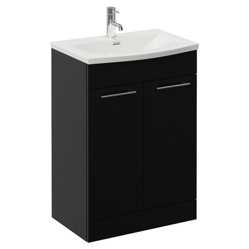 Napoli 390 Nero Oak 600mm 2 Door Vanity Unit with Arc Basin Left Hand View