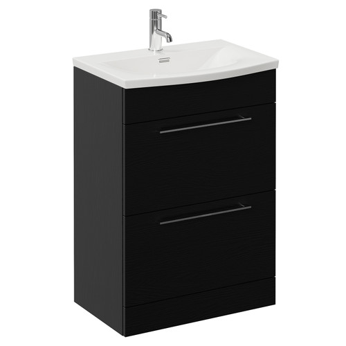 Napoli 390 Nero Oak 600mm 2 Drawer Vanity Unit with Arc Basin Left Hand View