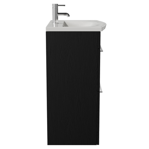 Napoli 390 Nero Oak 600mm 2 Drawer Vanity Unit with Arc Basin Side View