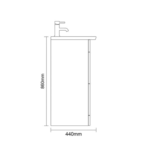 Napoli 390 Nero Oak 600mm 2 Drawer Vanity Unit with Arc Basin Side on Dimensions