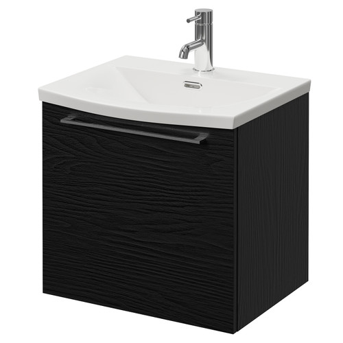 Napoli 390 Nero Oak 500mm Wall Mounted Single Drawer Vanity Unit with Arc Basin Right Hand View
