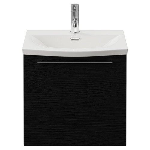 Napoli 390 Nero Oak 500mm Wall Mounted Single Drawer Vanity Unit with Arc Basin Front View