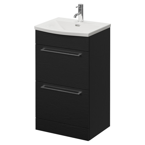 Napoli 390 Nero Oak 500mm 2 Drawer Vanity Unit with Arc Basin Right Hand View