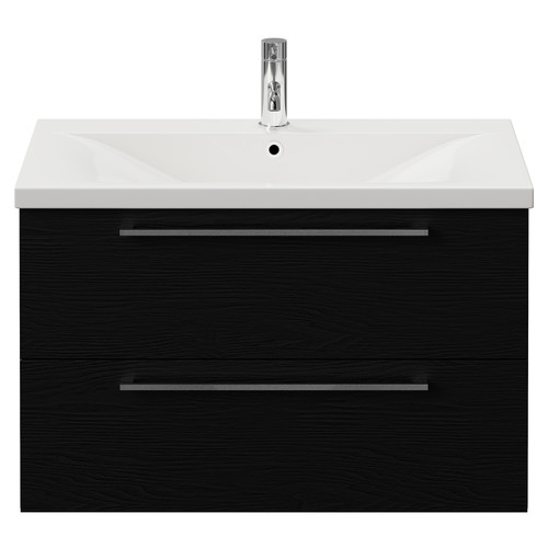 Napoli 460 Nero Oak 800mm Wall Mounted 2 Drawer Vanity Unit with Glide Basin Front View