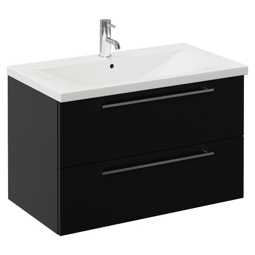 Napoli 460 Nero Oak 800mm Wall Mounted 2 Drawer Vanity Unit with Glide Basin Left Hand View