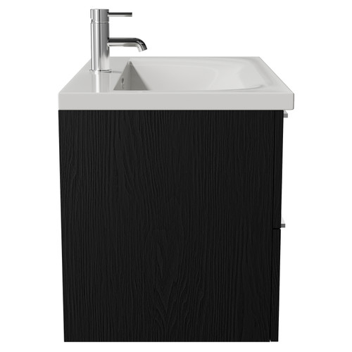 Napoli 460 Nero Oak 800mm Wall Mounted 2 Drawer Vanity Unit with Glide Basin Side View