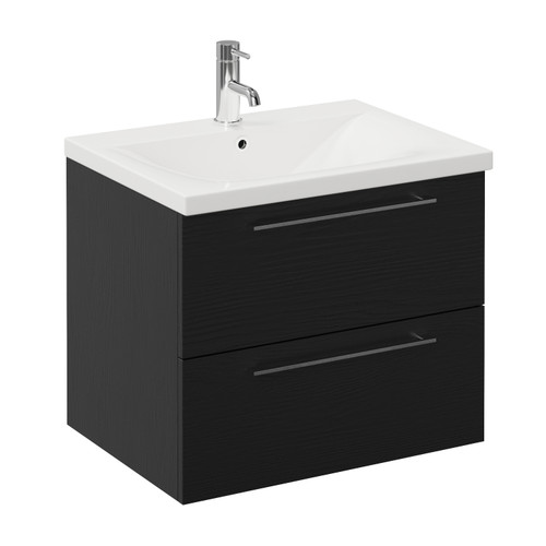 Napoli 460 Nero Oak 600mm Wall Mounted 2 Drawer Vanity Unit with Glide Basin Left Hand View