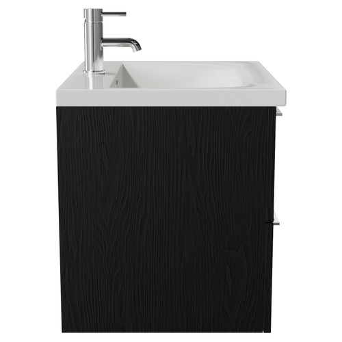 Napoli 460 Nero Oak 600mm Wall Mounted 2 Drawer Vanity Unit with Glide Basin Side View