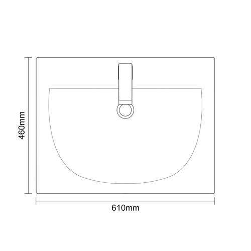 Napoli 460 Nero Oak 600mm Wall Mounted 2 Drawer Vanity Unit with Glide Basin Top Down Dimensions