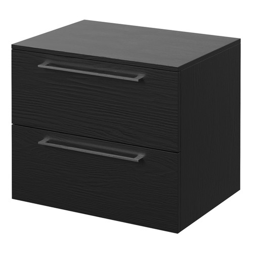 Napoli 460 Nero Oak 600mm Wall Mounted 2 Drawer Vanity Unit for Countertop Basins Right Hand View